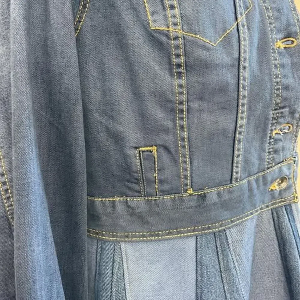 Upcycled blue denim jacket with high low peplum, Size M - Picture 5 of 6